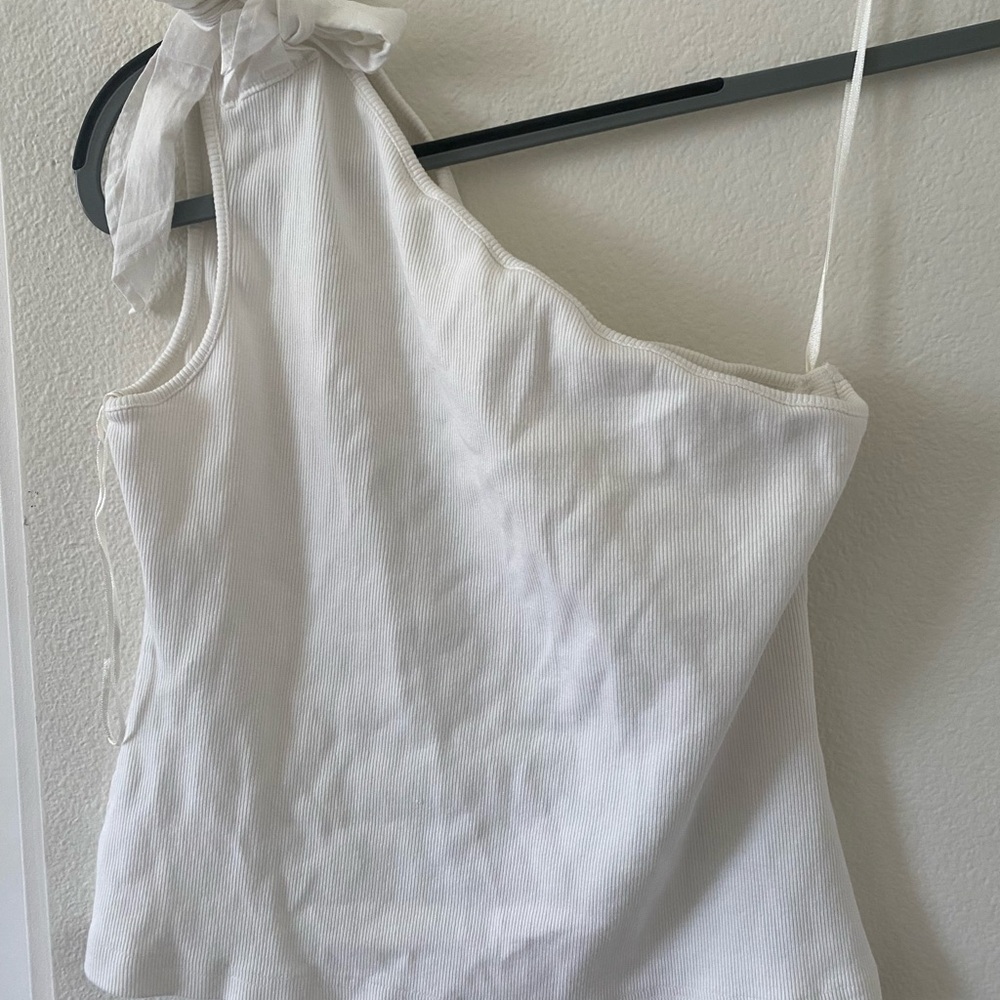Anthropology White One-Shoulder Ribbed Tank Top